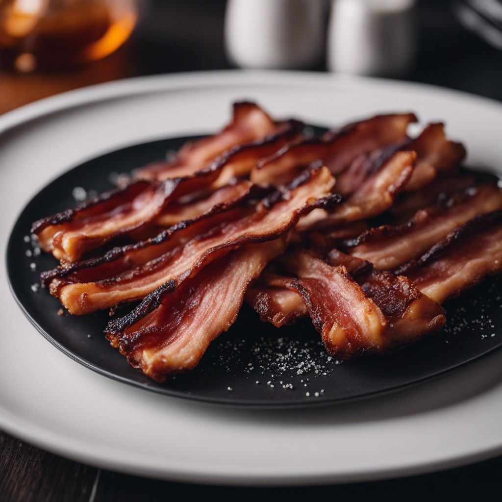 A plate of crispy bacon strips made in the Instant Pot served as a breakfast plate.
