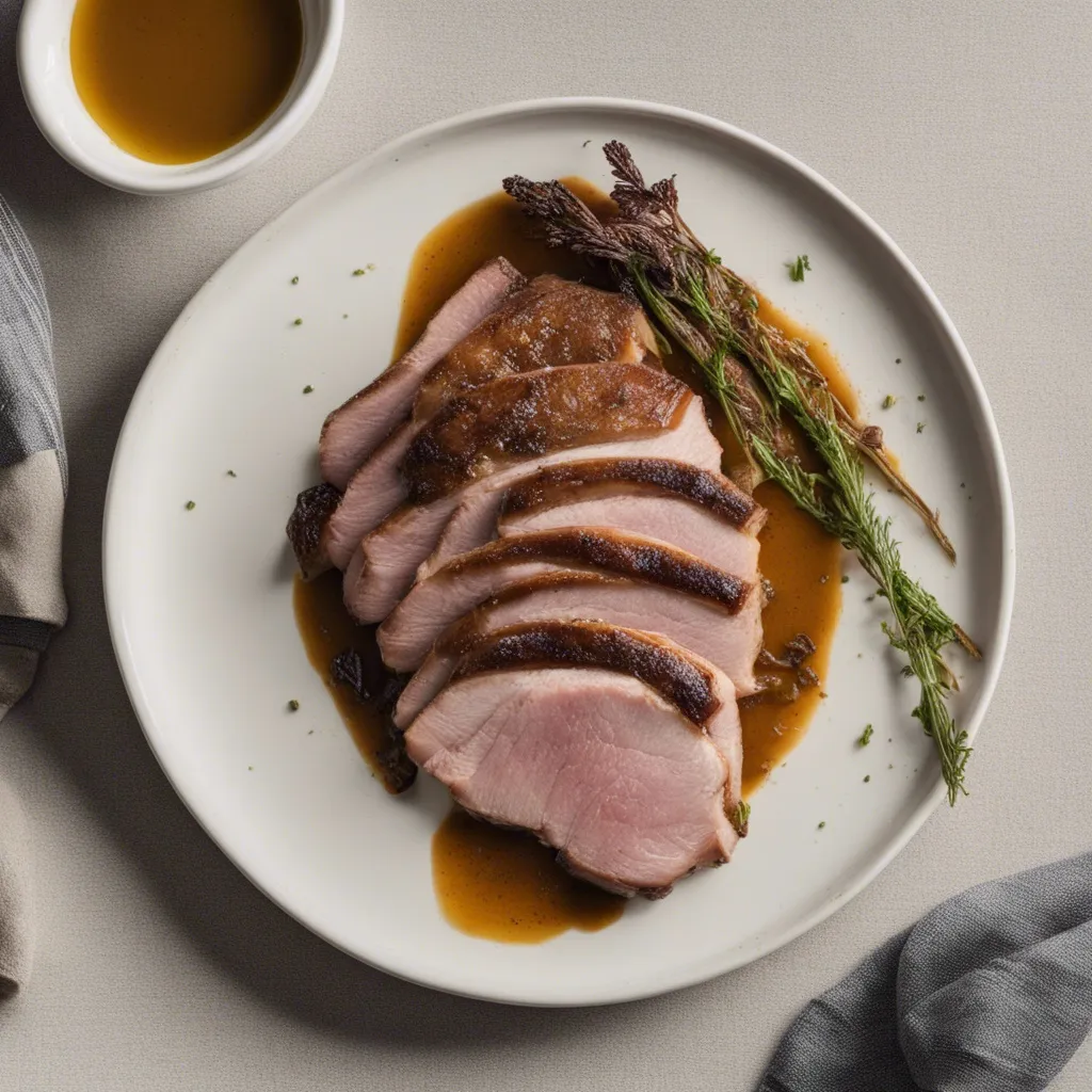 Beautiful duck breast sliced and ready to be served.