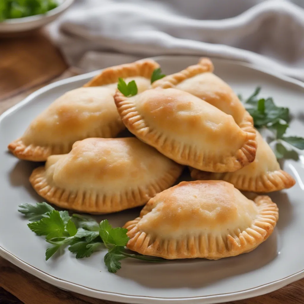 Shrimp empanadas on a baking sheet with cilantro around it and served with tomato based sauce and salsa.