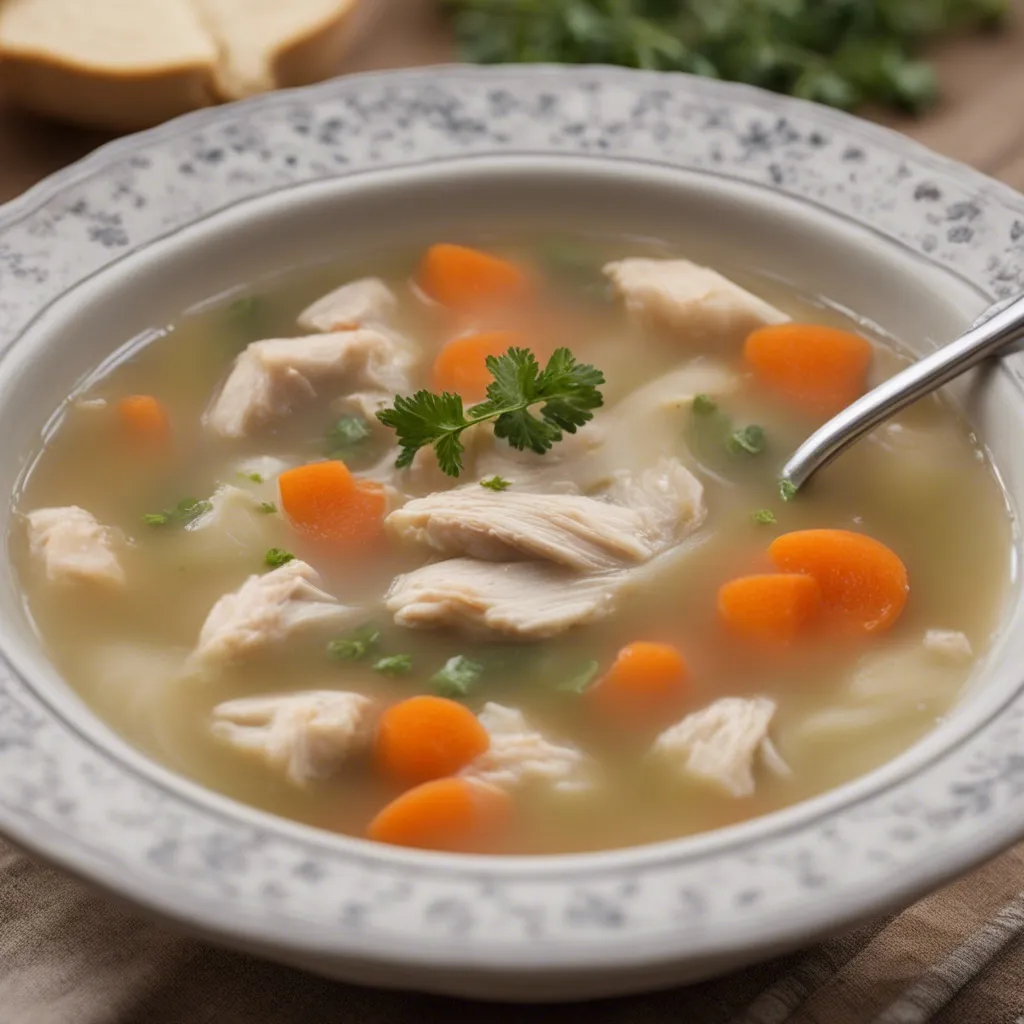 A overhead view of a bowl of steaming stellini soup ready to be served