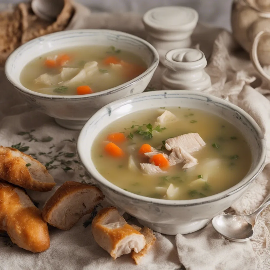 Two bowls of stelline soup ready to be served with bread