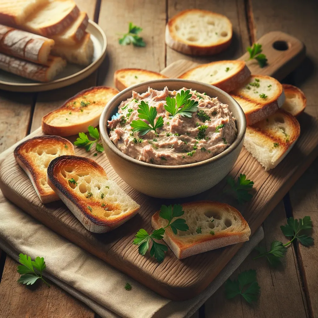 Creamy tuna dip, splendid with slices of fresh sourdough bread